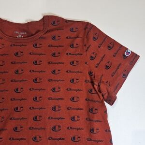 Champion Shirt Mens 2XL Red All‎ Over Print Script Crewneck Short Sleeve Cotton